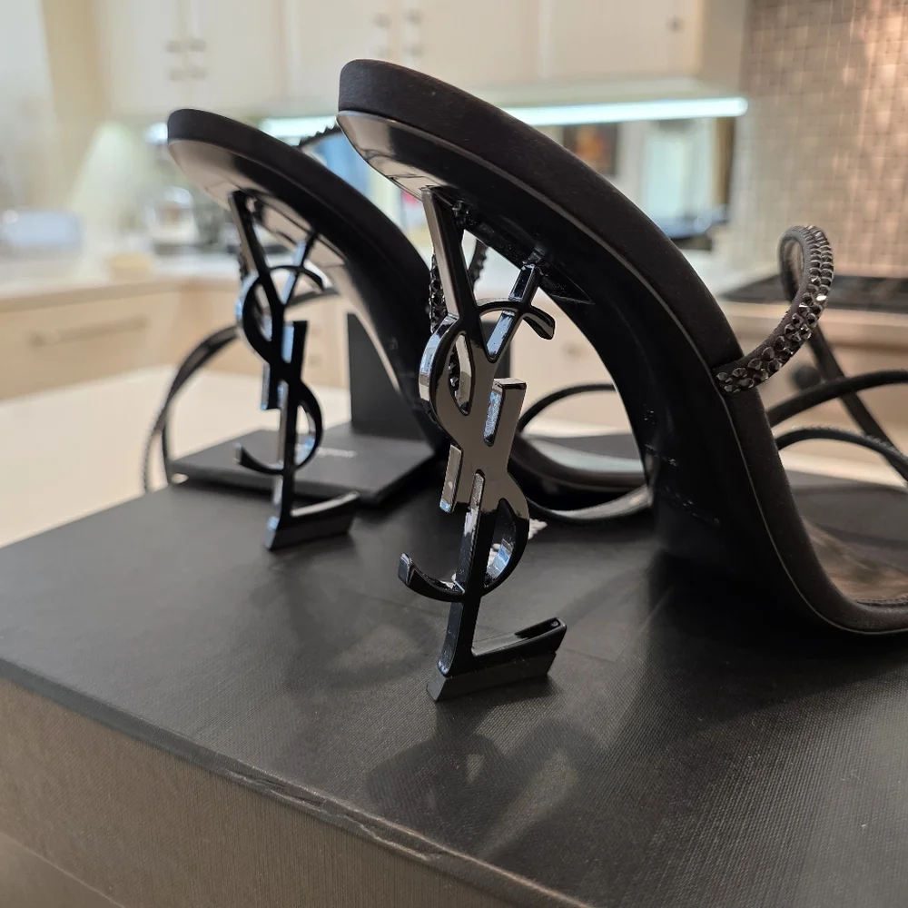 💯 Authentic Saint Laurent Opyum Crystal Black Strappy Sandals - Picture 4 of 17